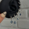 Çelik Silver Lacivert Çiçekli 6 Lı Küpe Seti