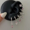 Çelik Pembe Üçgen Detay 6 Lı Küpe Seti