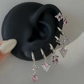 Çelik Pembe Üçgen Detay 6 Lı Küpe Seti