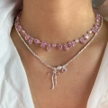 Çelik Silver Pembe Baget Taşlı Choker