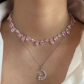 Çelik Silver Pembe Baget Taşlı Choker