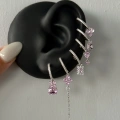 Çelik Silver Pembe Çiçek Detay 6 Lı Küpe Seti
