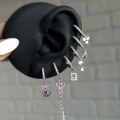 Çelik Silver Pembe Çiçek Detay 6 Lı Küpe Seti