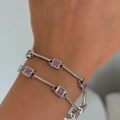 Çelik Silver Pembe Kare Taşlı Bileklik