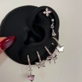 Çelik Silver Pembe Kelebek Detaylı 6 Lı Küpe Seti