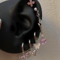 Çelik Silver Pembe Kelebek Detaylı 6 Lı Küpe Seti