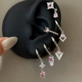 Çelik Silver Pembe Taşlı 6 Lı Küpe Seti