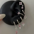 Çelik Silver Pembe Taşlı 6 Lı Küpe Seti