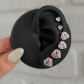 Çelik Pembe Kalpli 6 Lı Küpe Seti