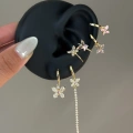 Çelik Kelebekli Çift Earcufflı 6 Lı Küpe Seti