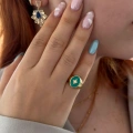 Çelik Yeşil Mineli Serçe Parmak Yüzük