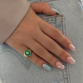 Çelik Yeşil Mineli Serçe Parmak Yüzük