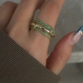 Çelik Yeşil Taşlı Spiral Yüzük