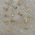Cerrahi Çelik Gold Lila Taş Detaylı Piercing
