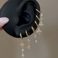 Gold Pembe Çiçek Detay 6 Lı Küpe Seti