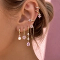 Gold Pembe Earcuff Detaylı 6 Lı Küpe Seti