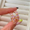 İthal Gold Pembe Kalp Taşlı Halka Küpe