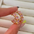 İthal Gold Pembe Kalp Taşlı Halka Küpe
