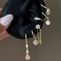 Gold Pembe Earcuff Detaylı 6 Lı Küpe Seti