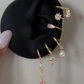 Gold Pembe Earcuff Detaylı 6 Lı Küpe Seti