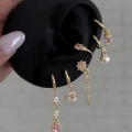 Gold Pembe Earcuff Detaylı 6 Lı Küpe Seti