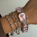 Pembe Kristal Taşlı Kol Saati