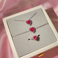 Pembe Swarovski Kalpli Set