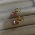 Pembe Swarovski Taşlı Gold Küpe