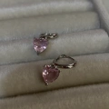 Pembe Swarovski Taşlı Silver Kalpli Küpe