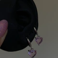 Pembe Swarovski Taşlı Silver Kalpli Küpe
