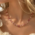 Gold Fuşya Baget Taşlı Choker