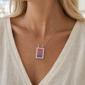 Silver Pembe Plaka Kolye
