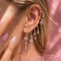 Silver Pembe Çiçek Detaylı 6 Lı Küpe Seti