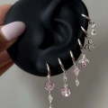 Silver Pembe Çiçek Detaylı 6 Lı Küpe Seti