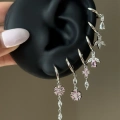 Silver Pembe Çiçek Detaylı 6 Lı Küpe Seti
