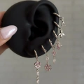 Silver Pembe Çiçek Detaylı 6 Lı Küpe Seti