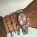 Silver Pembe Kadran Taşlı Kol Saati