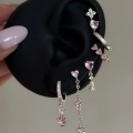 Silver Pembe Kalp Detaylı 6 Lı Küpe Seti