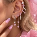 Silver Pembe Kalp Detaylı 6 Lı Küpe Seti