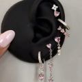 Silver Pembe Kalp Detaylı 6 Lı Küpe Seti