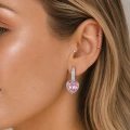 Silver Pembe Kalp Detaylı Küpe