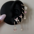 Silver Pembe Kelebek Detaylı 6 Lı Küpe Seti