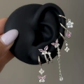 Silver Pembe Kelebek Detaylı 6 Lı Küpe Seti