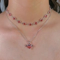 Silver Pembe Mini Kalp Choker