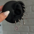 Silver Pembe Taşlı Kuğu Detay 6 Lı Küpe Seti
