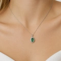 Silver Yeşil Oval Taşlı Kolye