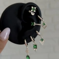 Yeşil Earcuff Detaylı 6 Lı Küpe Seti