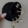 Yeşil Earcuff Detaylı 6 Lı Küpe Seti