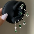 Yeşil Earcuff Detaylı 6 Lı Küpe Seti