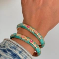 Yeşil Kuş Detay Mineli Kelepçe Bileklik